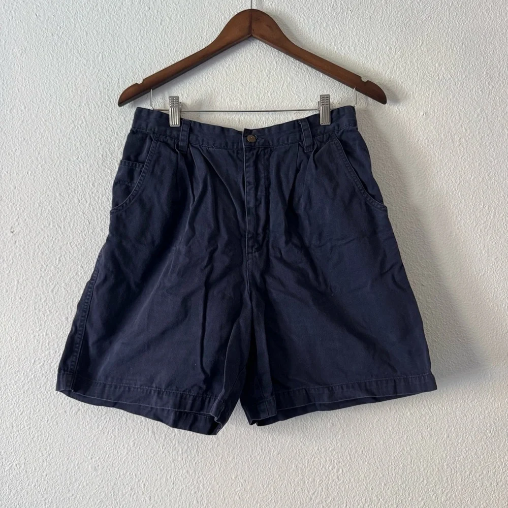 Chinos Navy Pleated High Rise Cotton Shorts Size 12 GV Coastal Grandma 90’s VTG